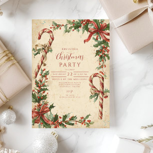 Invitación Navidades de Candy Cane Poinsettia