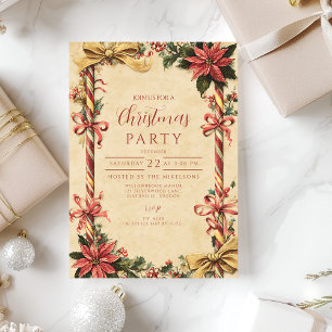 Invitación Navidades de Candy Cane Poinsettia