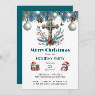 Invitación Navidades de Candy Cane y Holly Cross