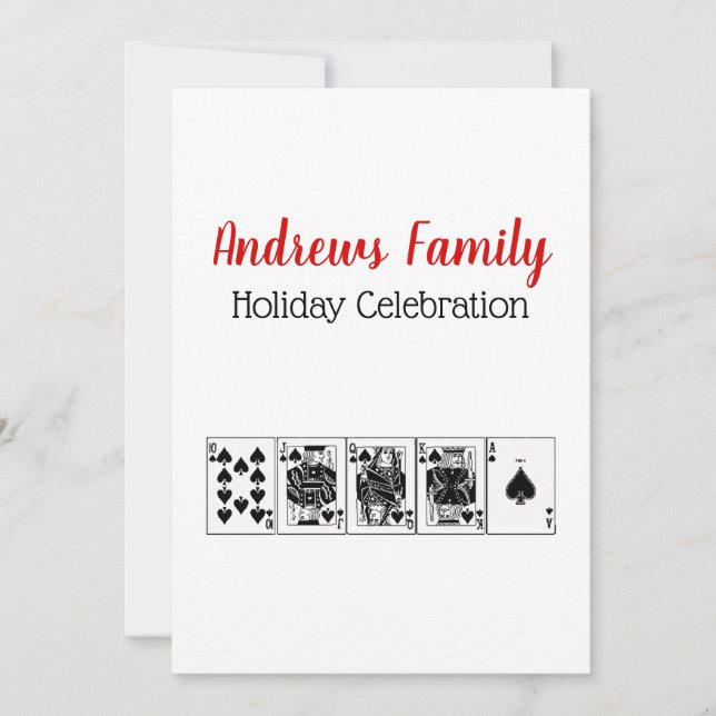 Invitación Navidades de Casino Night Poker Royal Straight Flu (Anverso)