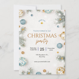 Invitación Navidades de categoría blanca y azul con marca per
