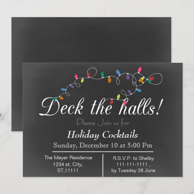 Invitación Navidades de Chalkboard invitan a fiesta de feriad (Anverso / Reverso)