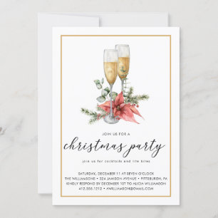 Invitación Navidades de champán Poinsettia y Greenery Fiesta