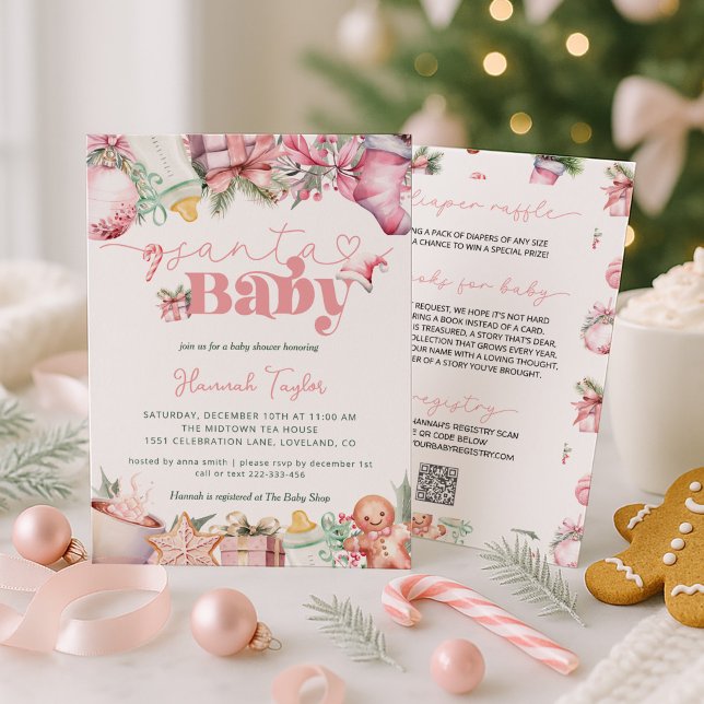 Invitación Navidades de Chica rosado Santa Bebé Baby Shower (Subido por el creador)
