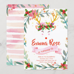 Invitación Navidades de Chicas de renos Cumpleaños