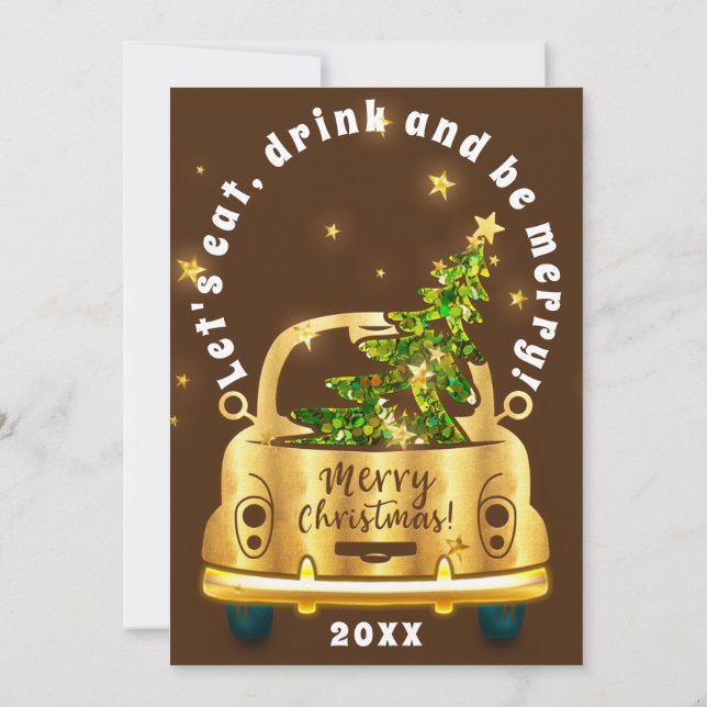 Invitación Navidades de coches rojos Brunch Dinner Tree Gold  (Reverso)