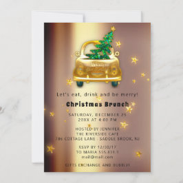 Invitación Navidades de coches rojos Brunch Dinner Tree Gold 