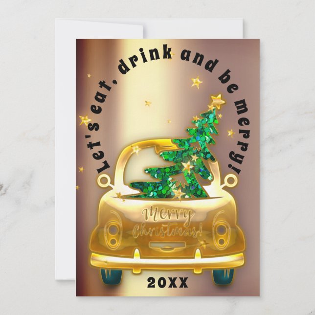 Invitación Navidades de coches rojos Brunch Dinner Tree Gold  (Reverso)