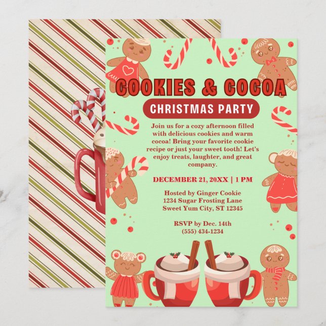 Invitación Navidades de cocina Fiesta verde (Anverso / Reverso)