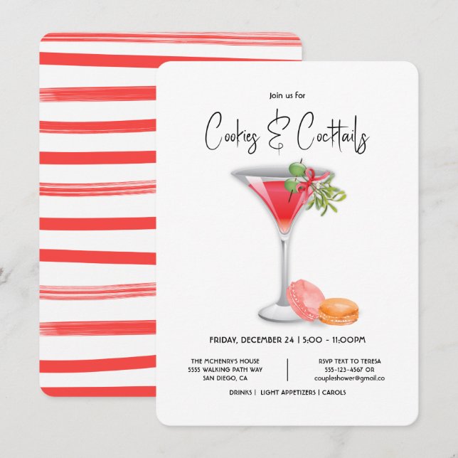 Invitación Navidades de cocteles y cócteles Fiesta de cóctele (Anverso / Reverso)