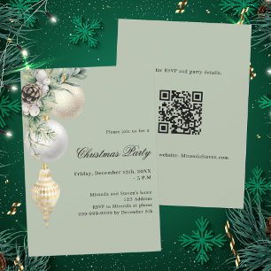 Invitación Navidades de código QR de color verde oro blanco F