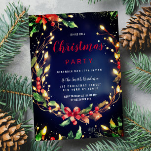 Invitación Navidades de color azul rojo Navidades de flores F