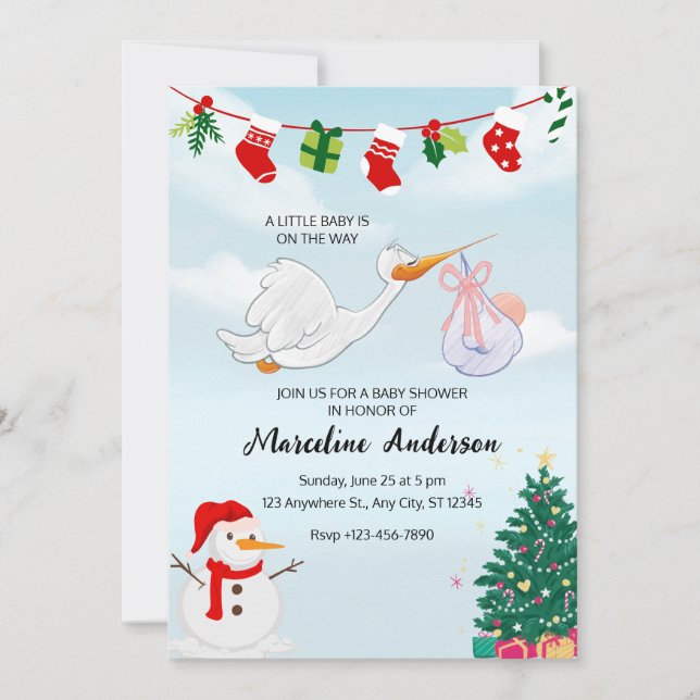 Invitación Navidades de color azul y blanco Baby Shower (Anverso)
