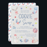 Invitación Navidades de color de agua de vacaciones lindo int<br><div class="desc">Invitación para un Navidad Cookie Swap con pintadas de acuarela de la festividad y caligrafía escrita a mano. La parte posterior muestra un patrón acuarela de vacaciones de invierno. Texto de personalizable completo: utilice la herramienta de diseño en "personalizar más adelante" para cambiar el tipo de letra, el tamaño del...</div>