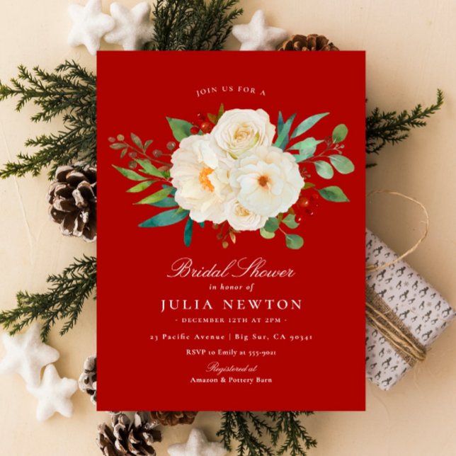 Invitación Navidades de color rojo Floral Bridal Shower (Subido por el creador)