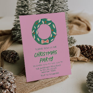 Invitación Navidades de color rosa vintage Bow Wreath Fiesta