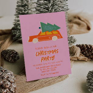 Invitación Navidades de color rosado de época Fiesta divertid