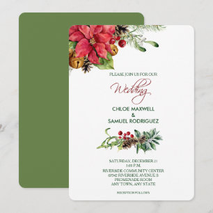 Invitación Navidades de color suave Poinsettia Bells