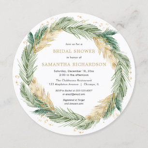Invitación Navidades de color verde oro pino ducha de novia