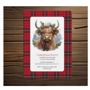 Invitación Navidades de control rojo Highlander Cow