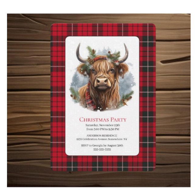 Invitación Navidades de control rojo Highlander Cow (Christmas Highlander lovely  endearing cow)