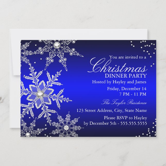 Invitación Navidades de copas de nieve de cristal azul Fiesta (Anverso)