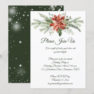 Invitación Navidades De Copas De Nieve De Poinsettia Roja Fie