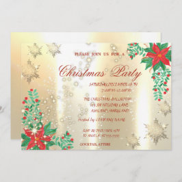Invitación Navidades de Copas de Nieve de Watercolor Poinsett