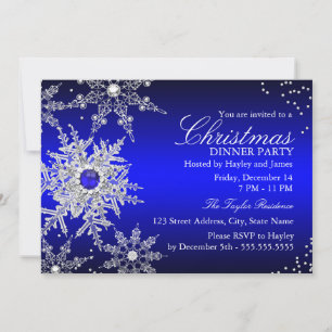 Invitación Navidades de copas de nieve Royal Blue Pearl Fiest