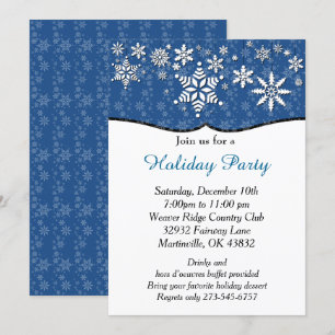 Invitación Navidades de copos de nieve azules y blancos