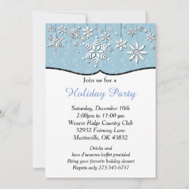 Invitación Navidades de copos de nieve azules y blancos