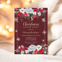 Invitación Navidades de copos de nieve con flores de la Moda 