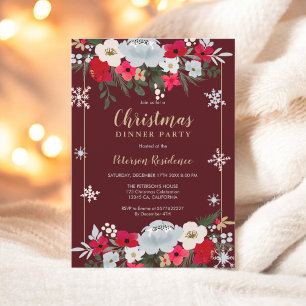 Invitación Navidades de copos de nieve con flores de la Moda 