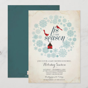 Invitación Navidades de copos de nieve del país rojo y azul v