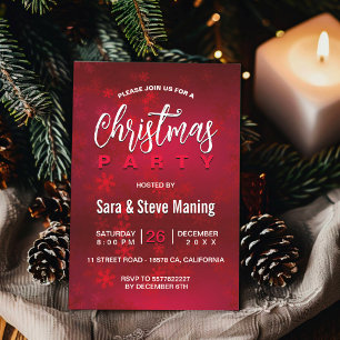 Invitación Navidades de copos de nieve rojos elegantes de mod