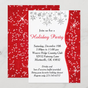 Invitación Navidades de copos de nieve rojos y blancos