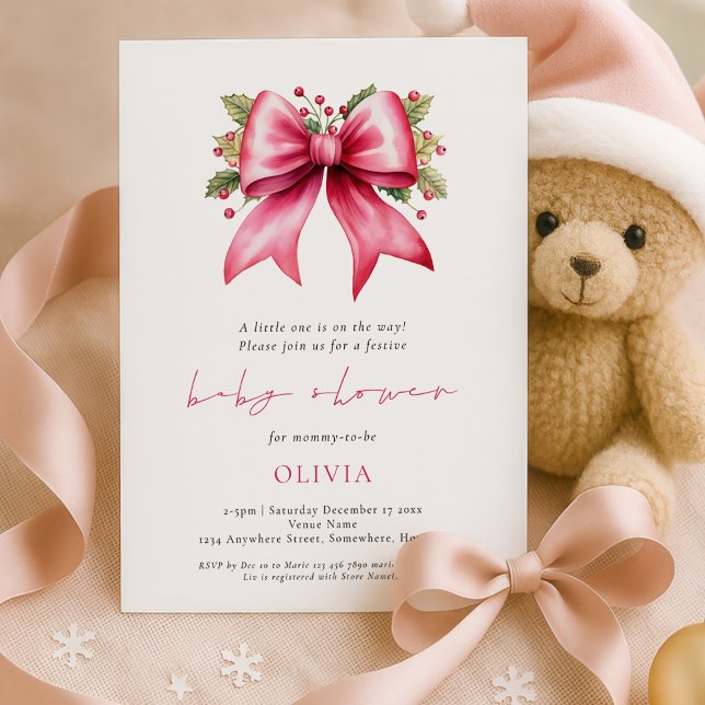 Invitación Navidades de Coquette Bow Rosado Baby Shower (Subido por el creador)