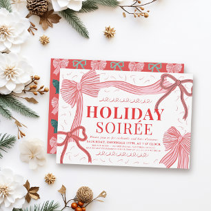 Invitación Navidades de Coquette Red & Pink Bows Holiday Soir