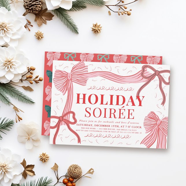 Invitación Navidades de Coquette Red & Pink Bows Holiday Soir (Subido por el creador)