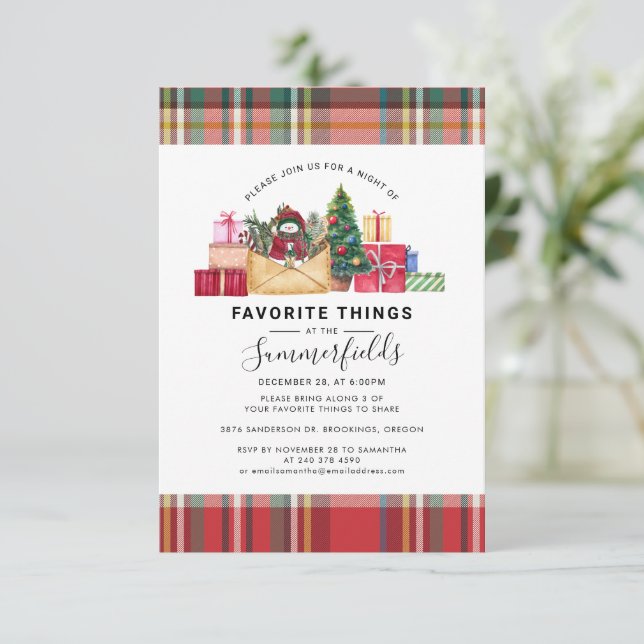 Invitación Navidades de cosas favoritas (Anverso de pie)