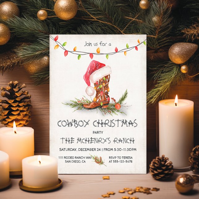 Invitación Navidades de Cowboy Fiesta de acuarela rusa (Subido por el creador)