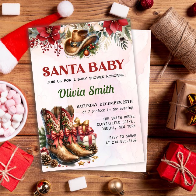 Invitación Navidades de Cowboy occidentales Santa Baby Shower (Subido por el creador)