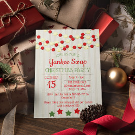 Invitación Navidades de Cranberry y Popcorn Rustic Beadboard