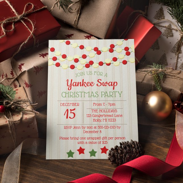 Invitación Navidades de Cranberry y Popcorn Rustic Beadboard (Subido por el creador)