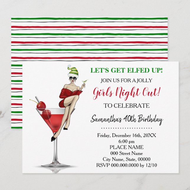 Invitación Navidades de cumpleaños por la noche, vamos a hart (Anverso / Reverso)