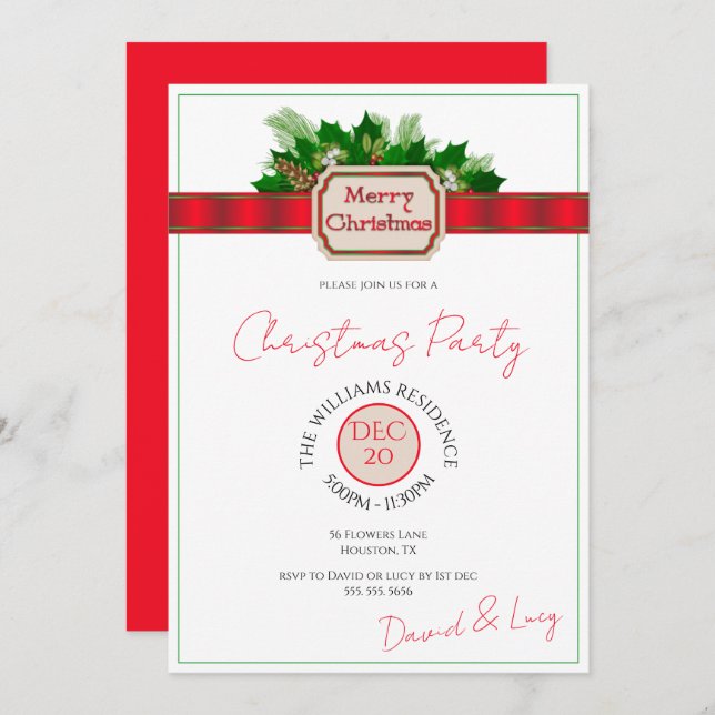 Invitación navidades de decoración "Feliz Navidad" Fiesta (Anverso / Reverso)