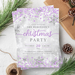 Invitación Navidades de diamantes de invierno de plata morado