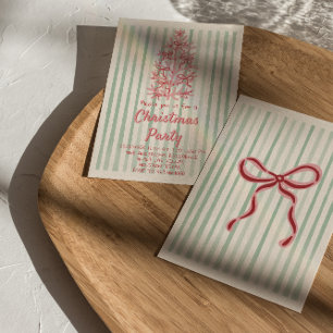 Invitación Navidades de dibujo verde rosado retro doblan Fies