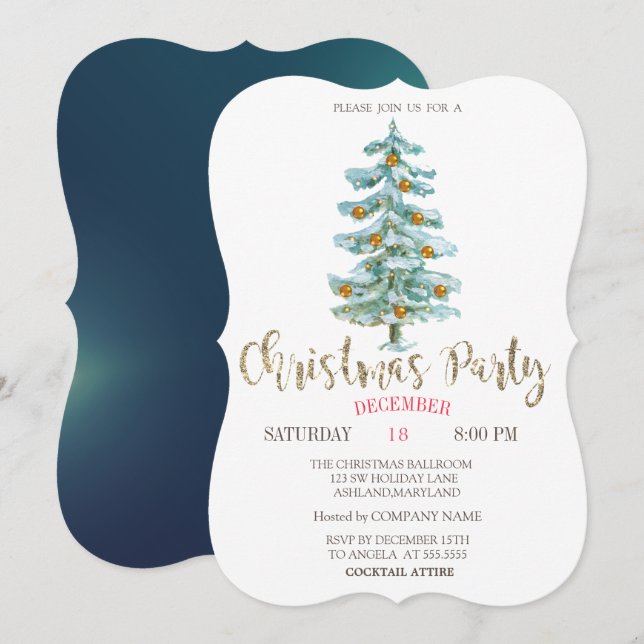 Invitación Navidades de diseño Navidades de árbol de pino par (Anverso / Reverso)