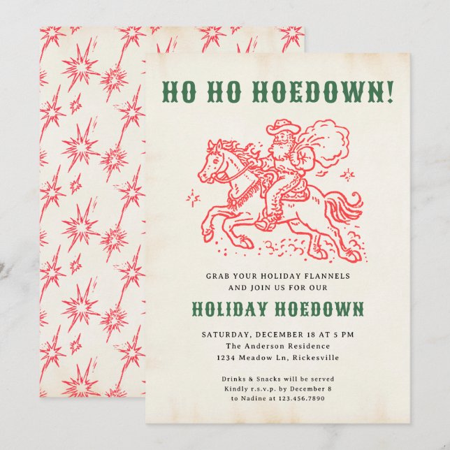Invitación Navidades de diversiones Santa Holiday Hoedown Ret (Anverso / Reverso)